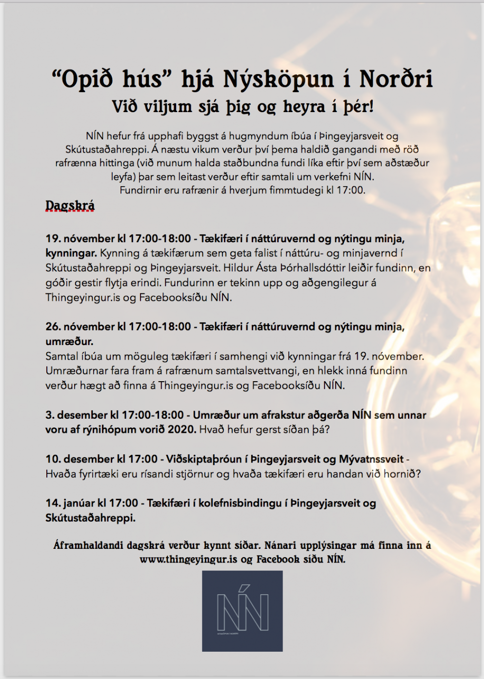 Dagskrá NÍN í vetur